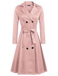 Zeagoo Women's Trench Coats Double-Breasted Long Coat with Belt, Light Pink, Medium