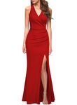 WOOSEA Women Sleeveless V Neck Bodycon Mermaid Split Evening Cocktail Long Dress, Red, Large