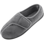 Git-up Diabetic Slippers Shoes for Men Arthritis Edema Adjustable Closure Toe Swollen Feet Slippers Memory Foam Comfy Bedroom House Indoor Outdoor Shoes, Gray UK/12