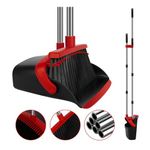 UDUK Broom and Dustpan Set, Heavy Duty Large Household Broom with Dustpan Combo Set, 55 Inch Long Handle, Red Dust Pan Combo Set for Home