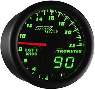 MaxTow Double Vision 2200 F Pyrometer Exhaust Gas Temperature EGT Gauge Kit - Includes Type K Probe - Black Gauge Face - Green LED Dial - Analog & Digital Readouts - for Gas Trucks - 2-1/16" 52mm