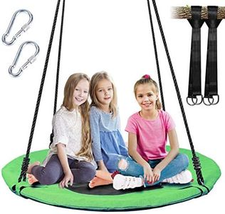 40 Inch Saucer Tree Swing for Kids, Outdoor Round Swing with Hanging Straps & Adjustable Ropes, Easy Assembly (Green)