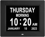 Digital Calendar Day Clocks Extra Large Non-Abbreviated Day&Month.Perfect for Seniors + Impaired Vision Dementia (Black,8-inch) (Black)