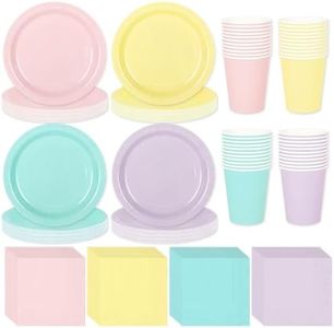 Whaline 244Pcs Pastel Tableware Set Serves 48 4 Colors Disposable Dinnerware 48 9" Plates 48 7" Plate 48 9oz Cups 100 Napkins for Wedding Birthday Party Supplies