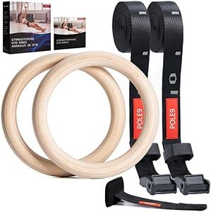 POLE9 Wooden Gymnastic Rings with Adjustable Straps and Door Anchor - Dynamic Gymnastic Ring Workouts for Door, Pull-Up Bar & More - Men & Women's Strength Training