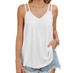 Vozobi Womens Tank Tops Spaghetti Strap Eyelet Embroidery Loose Fit V Neck Sleeveless Casual Summer Tank Tops White