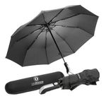 VAN BEEKEN Umbrella Windproof Strong (Black) - Lightweight Compact Umbrella with Teflon - Automatic Small Umbrella for Women & Men w/Hardcase for Dry Storage