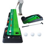 Golf Putting Green-10ft Putting Mat for Indoor Outdoor Use with Ball Return and Baffle Guard, with Three Bonus Balls and One Putter, Golf Putting Training Aids for Home Office