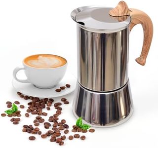 JingleChoo Induction Moka Pot, Stainless Steel, Stovetop Espresso Coffee Maker, 6 Cup/300ml/10.1oz, Easy to Use and Clean, Camping Home Use | for Mocha Cappuccinos, Lattes