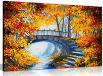 Abstract Oil Painting Autumn Forest Bridge Canvas Wall Art Picture Print (18x12in)