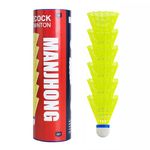 MANJHONG Nylon Badminton Birdies Cork Base, Great Durability and Stability, High Speed Shuttlecocks for Hobby & Training, 6X Yellow(Cork Head)