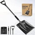 Snow Shovel, 2024 New Upgrade Large-Capacity Lightweight Aluminum Portable Snow Shovel, Parent-Child Playing Snow Shovel, Shovel for Garden, Car, Camping with Extra Ice Scrape(Black)