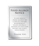 Food Allergy Sign Notice Allergen Intolerances A4 Silver 297 x 210mm Bar Restaurant Catering Silver Warning Sign