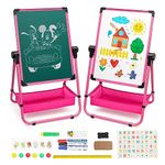 KIDS WONDER Kids Easel Board for 2-12 Years Old Double Sided Drawing Board for Kids Height Adjustable Folding Magnetic Whiteboard 360 Degree Rotating Kids Table (Pink)