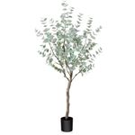 SOGUYI 4ft Artificial Eucalyptus Tree, Fake Eucalyptus Tree with White Silver Dollar Leaves, Silk Faux Eucalyptus Tree with Plastic Nursery Pot, Artificial Plants for Home Office Indoor Decor,1 Pack