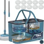 RinseWise Spin Mop and Bucket Separate Clean and DirtyWater, Mop and Bucket with Wringer Set, 4-Chamber Commercial Spinning Mopping Bucket Cleaning Supplies with 10 Microfiber Replacement Head Refills