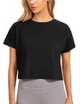 CRZ YOGA Women's Short Sleeve Gym T-Shirts Loose Fit Sports Fitness Crop Tops Workout Casual Cropped Shirt Black 12