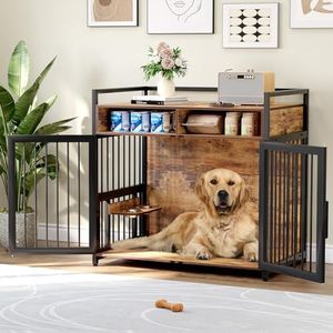 MegaChoice Dog Crate Furniture, 48 inch Indoor Furniture Crate with Drawers Storage, Large Dog Kennel Furniture for Large, Medium and Small Dogs-Rustic Brwon