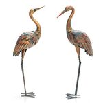 GiantexUK 2PCS Crane Garden Statue Set, Patio Freestanding Sculpture Decor with Metal Frame, Crane Ornament for Indoor Outdoor