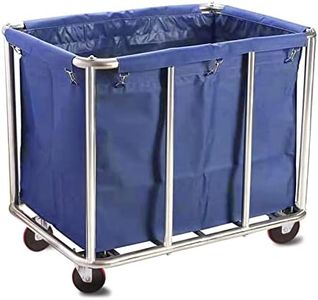 Commercial Laundry Cart with Wheels, 11.35 Bushel Large Laundry Tumbler with Removable Waterproof Canvas Lined Basket, Heavy Duty Stainless Steel Laundry Basket for Hotels and Hospitals