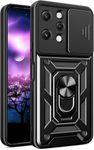 SkyTree Poco M6 Pro 5G, Robotic Sliding Camera Window Shock Proof Thunder Case, Dual Layer Hybrid Armor Back Cover Case with Kickstand for Poco M6 Pro 5G - Black