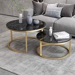 Zamofy Modern Marble Finish Set of Coffee Table 2 Piece, Nesting Stacking Tea Table Sofa Center Table for Living Room, Drawing Room Any Department (Black & Gold)