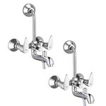 Zap Breeza 100% High Grade Full Brass Chrome Plated Wall Mixer With Provision For Over Head Shower and Long Bend Pipe For Bathroom Combo (Pack of 2)