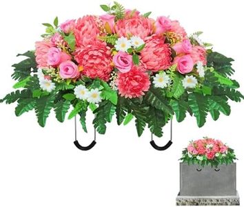 Iarxoxt Headstone Flower Saddle, Headstone Flowers Large Artificial Cemetery Flowers for Grave Memorial Flowers for Anniversary， Valentine’ Day, Mother’s Day Grave Decorations (Pink)