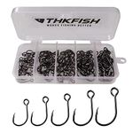 THKFISH 50pcs/Box Inline Single Hook Large Eye with Barbed Replacement Fishing Hook Inline Circle Hooks for Spoon Lures Baits Jigs Spinner #2#1 1/0 2/0 3/0 Black