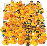 Fun Express Rubber Ducks in Bulk 100 Pack - Mini Ducks Party Favors for Kids Birthday | Jeep Ducks for Ducking & Cruise Ducks for Hiding | Classroom Prizes Treasure Box Toys | Small Rubber Duckies