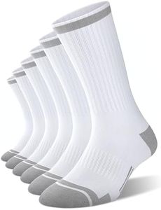 FITRELL 6 Pack Men's Athletic Crew Socks Cushioned Sport Running Moisture Wicking Work Boot Socks, White, Large, Shoe Size 9-12