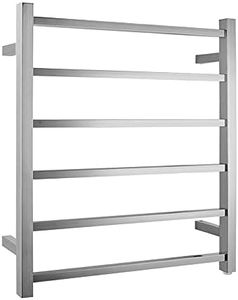 Electric Heated Towel Rack Wall Mounted Towel Rail 6 Bars Square (Brushed Nickel)