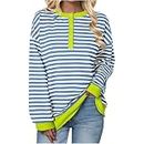 Sweatshirt for Women Trendy Fall Long Sleeve Striped Color Block Button up Henley Shirt Pullover Casaul Cute Y2k Tops, A01 Light Blue, Medium