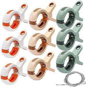 9PCS Beach Towel Clip,Yucool Beach Towel Clips Chair Clips Towel Holder Strong Clip Heavy Duty(3 Colors)+2.5M Clothesline