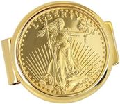 American Coin Treasures Gold Tone Coin Money Clip - Tribute To $20 1933 Saint Gaudens Double Eagle Gold Piece MoneyClip - Holder