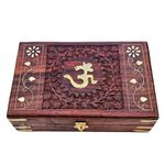 FORESTIS GALLINARIA Exquisitely Hand Brass-Filled Traditional Wooden OM Box for Good Luck For Women, Jewellery (8x5 Inches, Brown, Retro Squares)