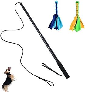 Flirt Pole Dogs,with 2pcs Fleece Lure Tugs， Extendable Puppy Teaser Pole Extendable Teaser Wand with Pet Rope Tether Lure Toy for Training Exercise Small Medium Large Dogs