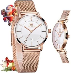 OLEVS Watch Women Silver and Rose Gold Watches for Women Water Resistant Mesh Thin White Womens Watch for Small Wrist Fashion Ladies Watches with Date Analog Quartz Elegant Simple Reloj para Mujer