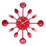 Premier Housewares Red Wall Clock Kitchen Themed Kitchen Clocks Wall Metal Wall Clocks For Living Room Frameless Wall Clock Modern Wall Clock 33x33x5