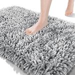 Yimobra Premium Bathroom Rug Non Slip Fluffy Bath Mat, Incredibly Soft Comfortable, Extra Thick, Water Absorbent, Shaggy Floor Mats, 31.5 x 19.8 Inches, Light Gray
