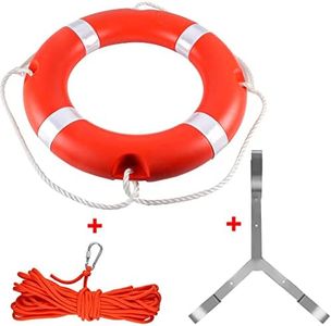 28" Life Ring Boat Safety Throw Ring with Water Floating Lifesaving Rope 50’ and Ring Buoy Bracket, Life Ring for Boating Safety - Orange