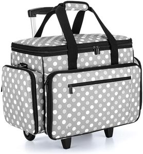 LUXJA Sewing Machine Case with Detachable Dolly, Rolling Sewing Machine Tote with Removable Bottom Pad (Fits for Most Standard Sewing Machines), Gray Dots (Patented Design)