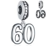 GLOWDAS 10 to 25 28 30 31 33 35 36 40 45 50 55 60 65 70 75 80 Birthday Charms, fits European Anniversary Bracelet/Necklace, 925 Sterling Silver Number Pendant Beads, Gifts for Lover/Family/Friends, Sterling Silver, No Gemstone