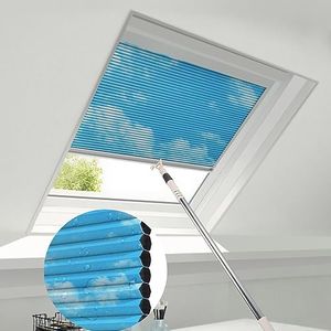 ZSTARR Manual Skylight Shades,Cordless Honeycomb Blinds Full Blackout Light Filtering Fabric Window Shades for Skylight Roof Inclined Plane Room Windows (93021I-Blue Sky, Black Out)