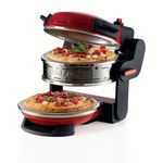 Ariete Double 927 Pizza Oven, Pizza Oven with 5 Cooking Levels, 2 Non-Stick Refractory Plates, 2 Wooden Blades Included, Max 400°C, 2 Thermostats, Diameter 32 cm, 2300 W, Red