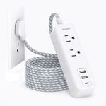 Cruise Essentials, USB C Travel Power Bar, Flat Plug Power Bar with 2 Outlets 3 USB Ports (1 USB C), 10ft Flat Extension Cord USB Charging Station, Non Surge Protector for Cruise Ship Travel Home