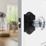 Floresita Crystal Door Knobs, Black Glass Door Knobs Interior Rose Shape, Crystal Door Knobs with Lock Privacy Function, Vintage Door Knob, Antique Door Knobs for Bedroom Bathroom