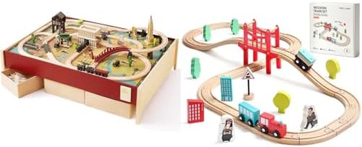 Tiny Land 39 PcsWooden Train Set &Large Wooden Train Table