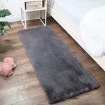 LUXE HOME INTERNATIONAL Ruffle Bath Runner Rabbit Fur 1000 GSM Super Soft, Anti Skid Rug for Bedroom (2 X 5 Ft, Grey, Pack of 1)