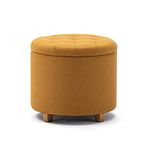 HNNHOME 45cm Round Linen Padded Seat Ottoman Storage Stool Box, Footstool Pouffes Chair with Lids (Yellow)